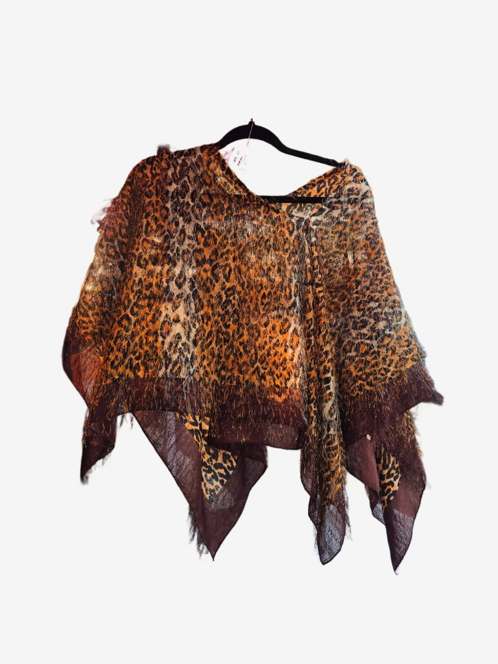 Y2k XOXO Fuzzy Leopard Print Poncho in Brown and Tan!